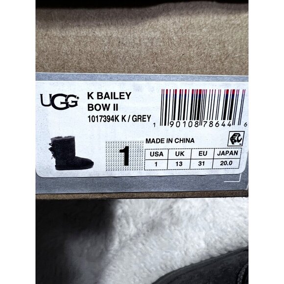UGG Bailey Bow II grey boot kids girl size 1 - Picture 7 of 7